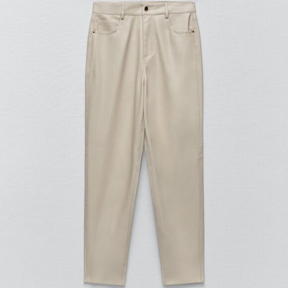 NEW Zara Women's FAUX LEATHER MOM FIT TROUSERS Ecru - Picture 8 of 11